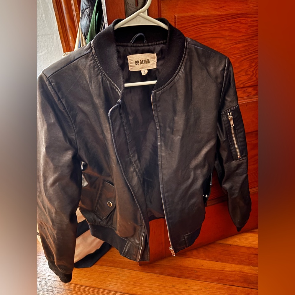 BB Dakota Black Leather Bomber Jacket